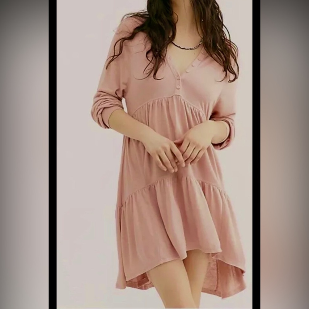 Free People Best Girl Tunic Tiered High Low Ruffles Keyhole Back Dress Medium - Picture 2 of 14